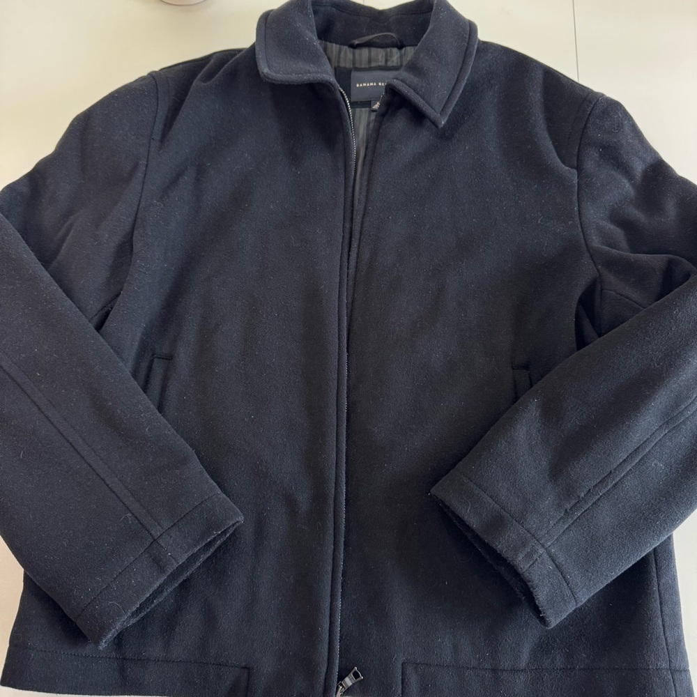 Banana Republic Men’s Size XL Coat Lined Pockets Wool Blend Charcoal Gray  Zip